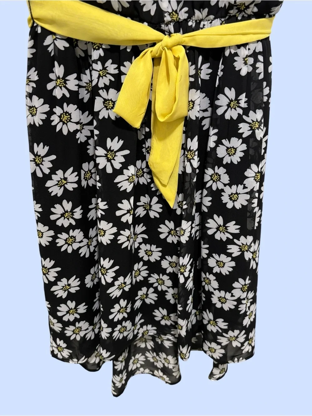 George Black Daisy Print Girls Dress with Yellow Sash Size 10